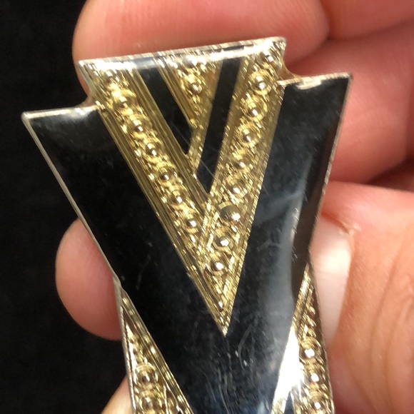 Retro Deco Style Black Enamel Rhinestone Brooches (2) - Picture 6 of 14